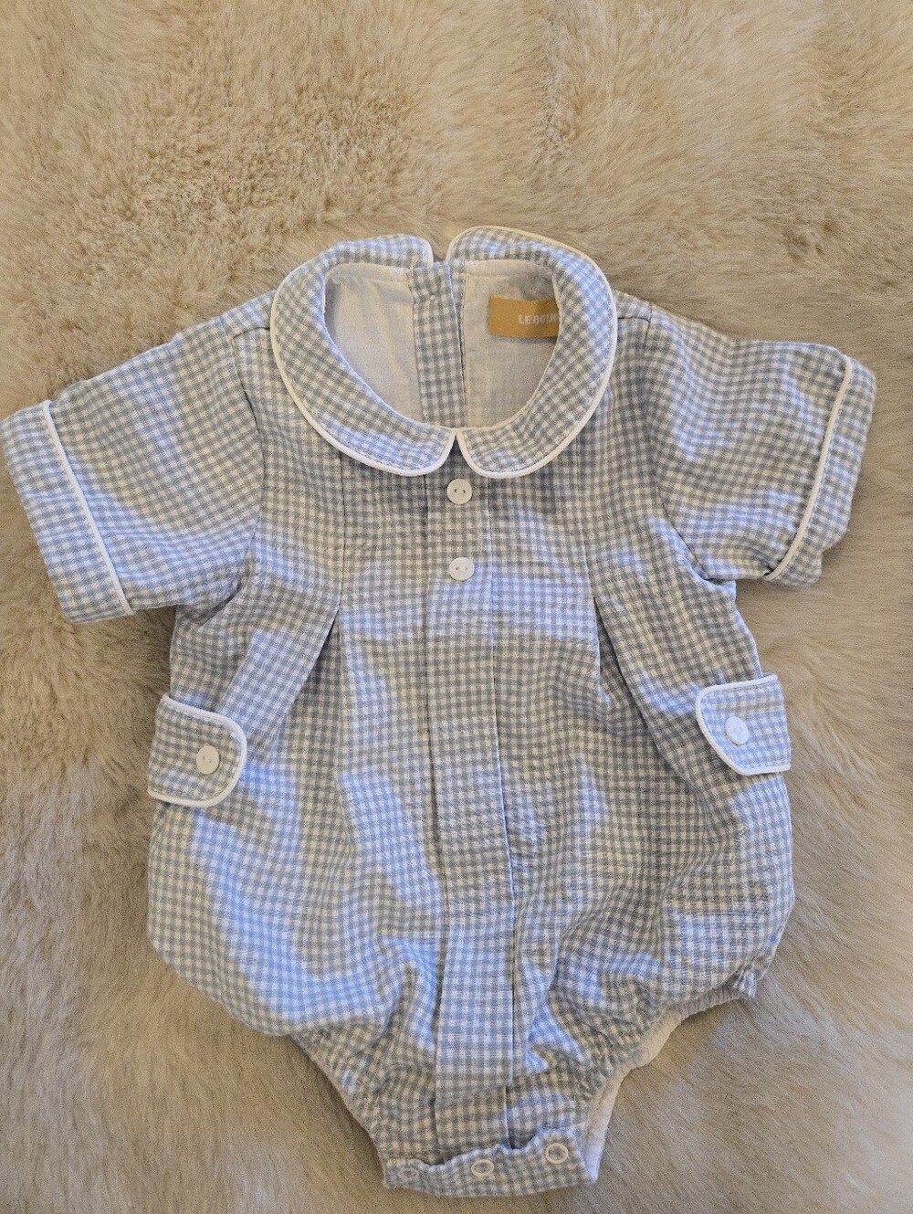 Le Bourdon Gingham Bubble Romper – Size 9 Months